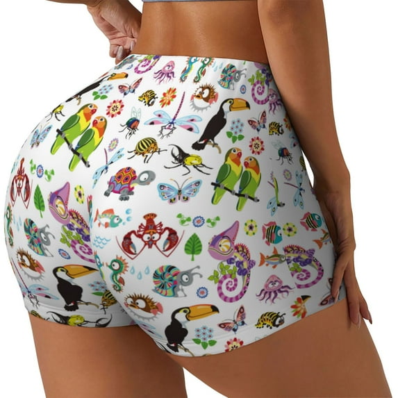 Salouo Cartoon Wild Animals Print Women's Athletic Shorts,Booty Shorts Biker Shorts High Waisted Elastic Workout Shorts for Yoga Gym Running Sports-XX-Large