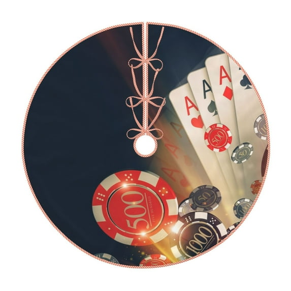 Salouo Casino Poker Chips Christmas Tree Skirt 30" Farmhouse Christmas Decorations Snowman Xmas Tree Skirt Tree Mat for Holiday Party Decor