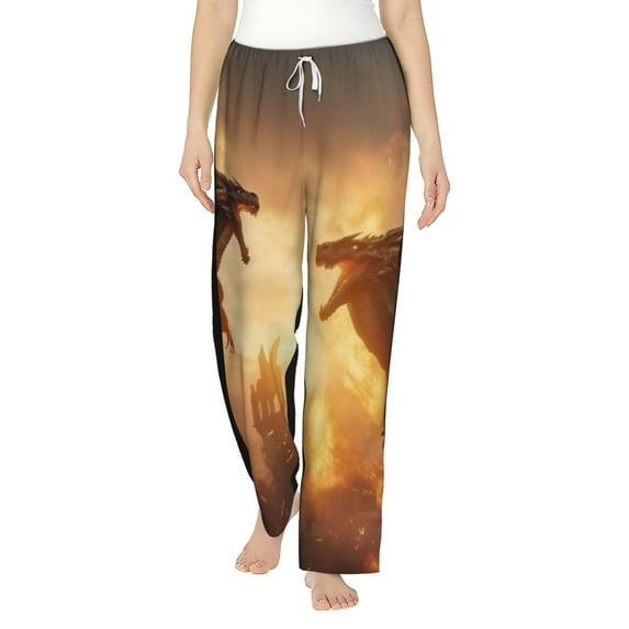 Salouo Castle Cool Fire Dragon Print Women's Pajama Pants Casual Loose Sweatpants PJs Flowy Pants Drawstring Palazzo for Women Wide Leg Pants Lounge Pajama -X-Large