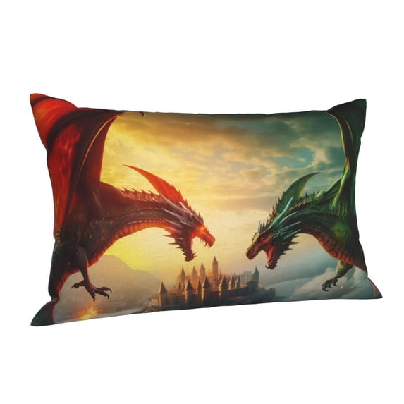 Salouo Castle Red Green Sky Dragon Pattern Pillow Cases,1PC Pillow Covers with Envelope Closure Decorative Pillow Case for Bed Couch,Pillows Not Included-20"x30"