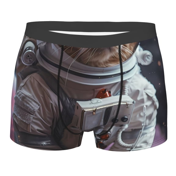 Salouo Cat Astronaut In Space Print Men's Boxer Briefs,Breathable Underwear Elastic Waistband Briefs for Men -XX-Large