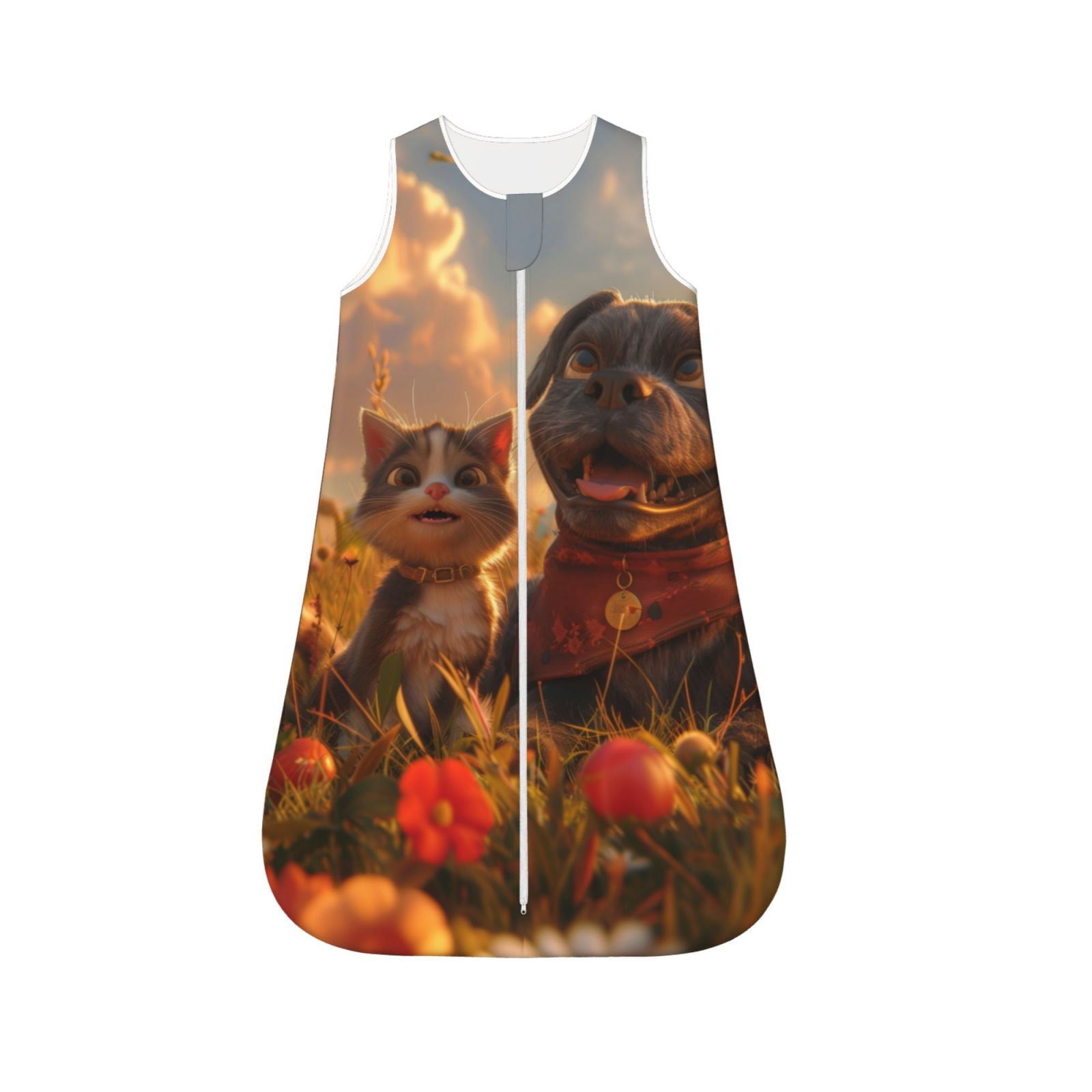 Salouo Cat Dog Friendship Print Baby Sleep Sack Wearable Blanket for