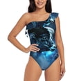 thumbnail image 1 of Salouo Celestial Ram Night Sky Pattern One Shoulder Ruffled One Piece Swimsuit for Women V Neck Swimwear Tummy Control Bathing Suit-X-Large, 1 of 6