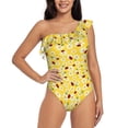 thumbnail image 1 of Salouo Chamomile And Ladybug Pattern One Shoulder Ruffled One Piece Swimsuit for Women V Neck Swimwear Tummy Control Bathing Suit-Large, 1 of 6