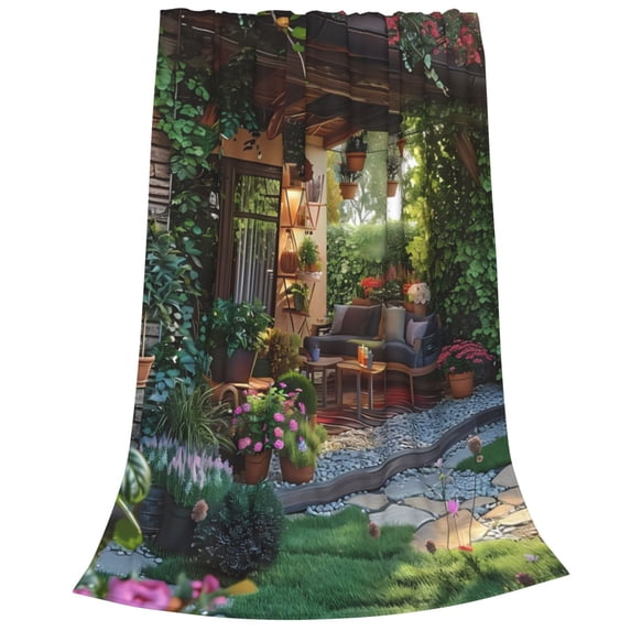 Salouo Charming Garden Patio Print Bed Blankets,Flannel Blanket Comfortable Air Conditioning Blanket Lightweight Blanket for Sofa Bed Travel & Couch -40"x30"