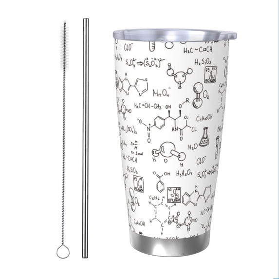 Salouo Chemical Formulas Print 20oz Tumbler with Lid,Stainless Steel Vacuum Insulated Tumbler Durable Insulated Coffee Mug Thermal Cup with Splash Proof Sliding Lid-Straw Two-piece Set