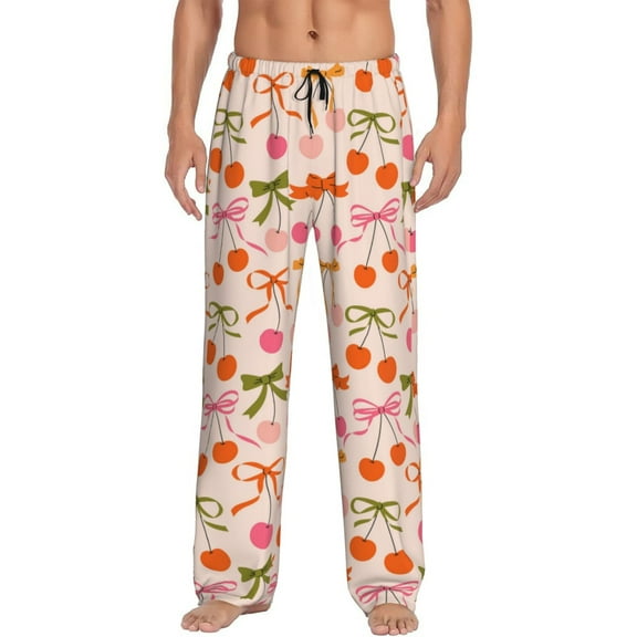 Salouo Cherries And Bows Print Pajama Pants for Men, Lounge Pants Elastic Waistband Casual Men's sleepwear Loungewear Sleep Pajama Pant -Small