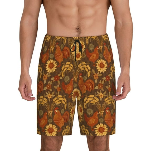 Salouo Chicken And Rooster Pattern Men's Sleep Pajama Shorts,Pajama Bottoms Elastic Waistband Sleep Pajama Short PJ Shorts for Men -4X-Large