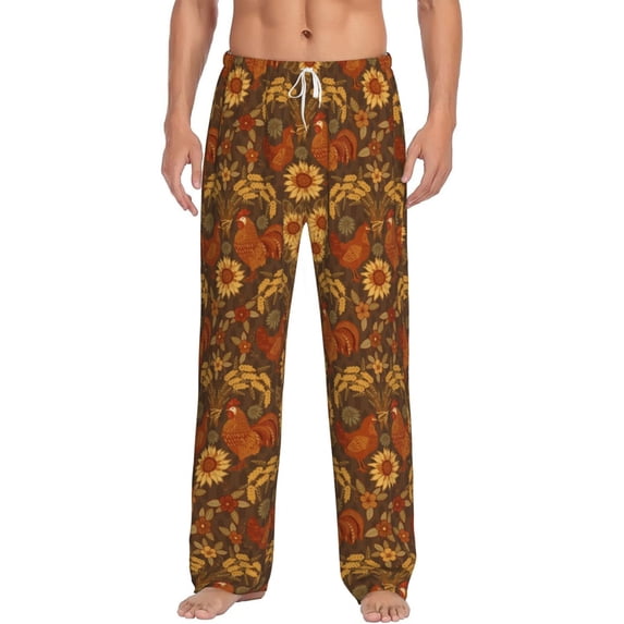 Salouo Chicken And Rooster Print Pajama Pants for Men, Lounge Pants Elastic Waistband Casual Men's sleepwear Loungewear Sleep Pajama Pant -XX-Large