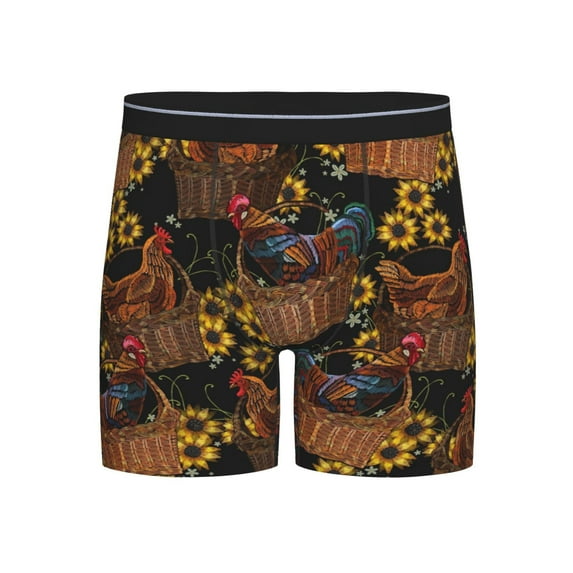Salouo Chicken Rooster Pattern Men's Boxer Briefs, Soft & Breathable Underwear Elastic Waistband Briefs for Men,1-Pack