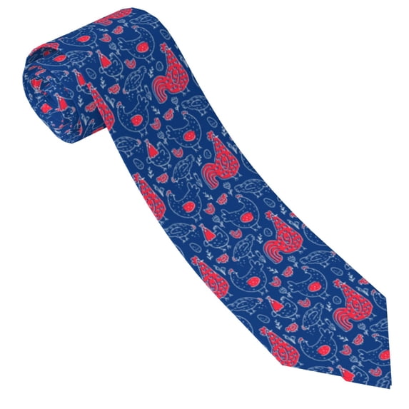 Salouo Chicken and Rooster Pattern Men's Silk Ties 4.7