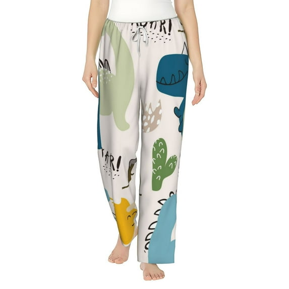 Salouo Childish Dinosaur Print Women's Pajama Pants Casual Loose Sweatpants PJs Flowy Pants Drawstring Palazzo for Women Wide Leg Pants Lounge Pajama -Medium