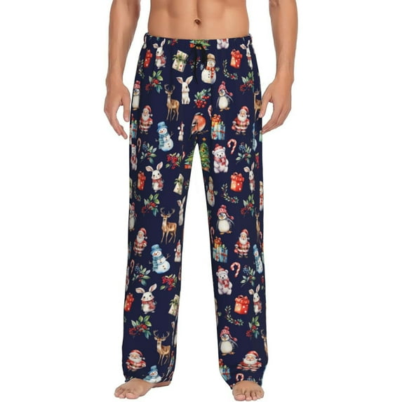 Salouo Christmas Critters Delight Print Pajama Pants for Men, Lounge Pants Elastic Waistband Casual Men's sleepwear Loungewear Sleep Pajama Pant -Large
