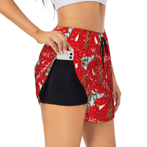 Salouo Christmas Deer 1 Print Women's 2 in 1 Running Shorts Double-Layer Shorts Athletic Workout Gym Yoga Shorts Running Shorts for Women-X-Large