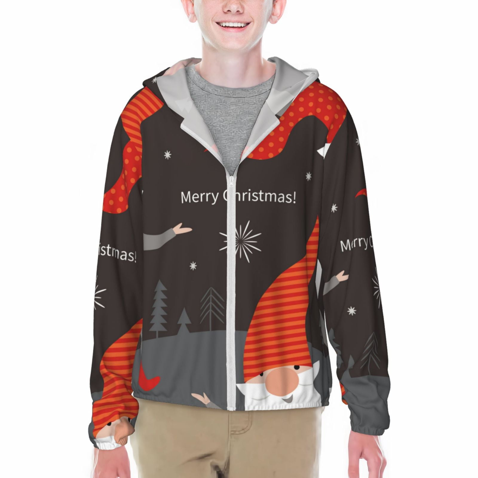 Salouo Christmas Gnomes In Red Hats for Teen's Sun Protection Jacket