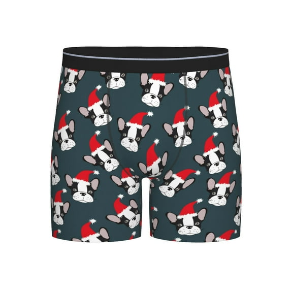 Salouo Christmas Hat Cute Puppy A Pattern Men's Boxer Briefs, Soft & Breathable Underwear Elastic Waistband Briefs for Men,1-Pack