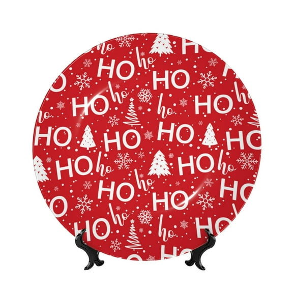 Salouo Christmas Hohoho Pattern Bone China Decorative Plate,Holiday Decor Decorative Ceramic Plates with Stand Elegant Home DéCor for Hallway/Living Room/Bedroom-6in