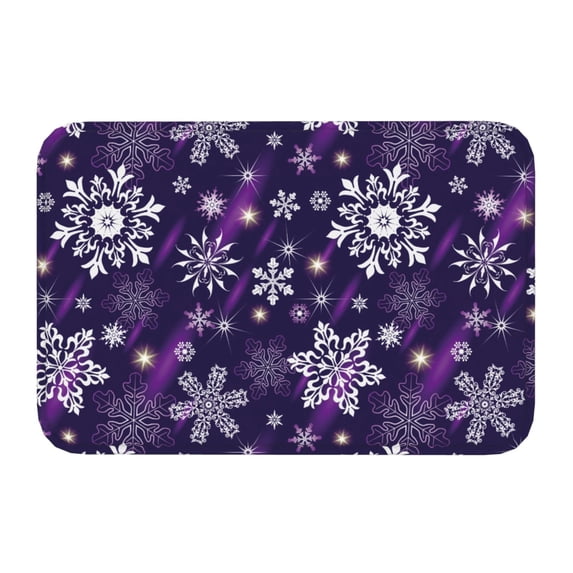 Salouo Christmas Purple Snowflakes Pattern Outdoor Indoor Sturdy Doormats 16’’×24’’, Anti Fatigue Soft Flannel Thick Door Mat,Non-Slip Rectangle Rug Cushion
