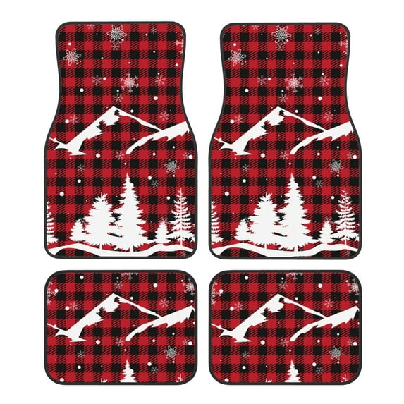 Salouo Christmas Tree Buffalo Plaid for 4-Piece Floor Mats, Custom Fit Car Mats All-Weather Car Foot Mats Automotive Floor Mats for Cars, Trucks, SUVs, Vehicle Floor Liner
