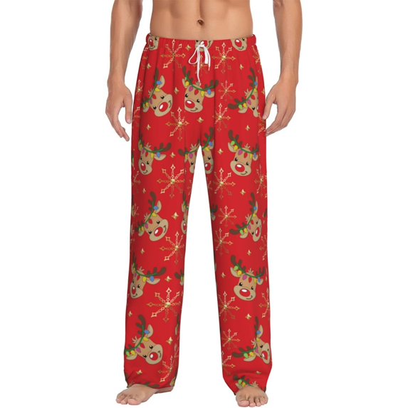 Salouo Christmas With Cute Deer Print Pajama Pants for Men, Lounge Pants Elastic Waistband Casual Men's sleepwear Loungewear Sleep Pajama Pant -X-Large