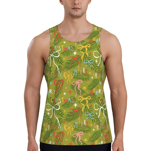 Salouo Christmas bows for Men's Tank Tops,Sleeveless Muscle Shirts for Men Quick Dry Workout Tank Top Gym Muscle Tee Fitness Bodybuilding Sleeveless T Shirt-Medium