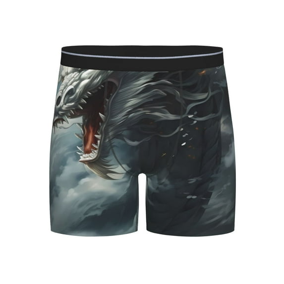 Salouo Cloud White Dragon Pattern Men's Boxer Briefs, Soft & Breathable Underwear Elastic Waistband Briefs for Men,1-Pack