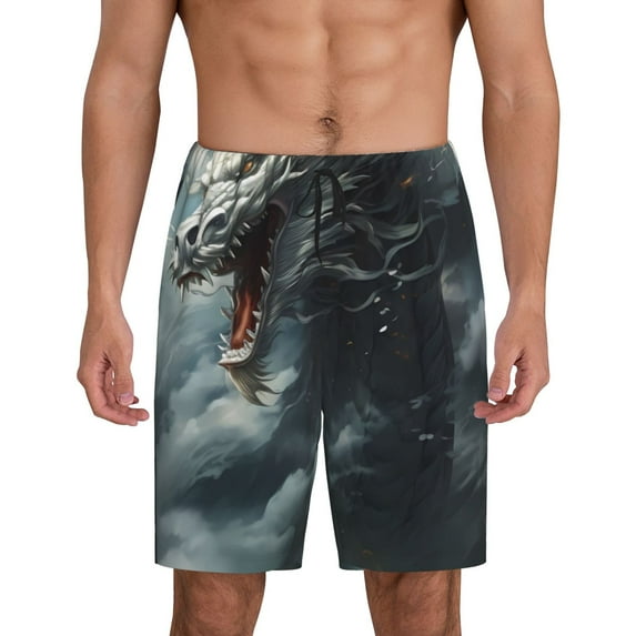Salouo Cloud White Dragon Pattern Men's Sleep Pajama Shorts,Pajama Bottoms Elastic Waistband Sleep Pajama Short PJ Shorts for Men -XX-Large
