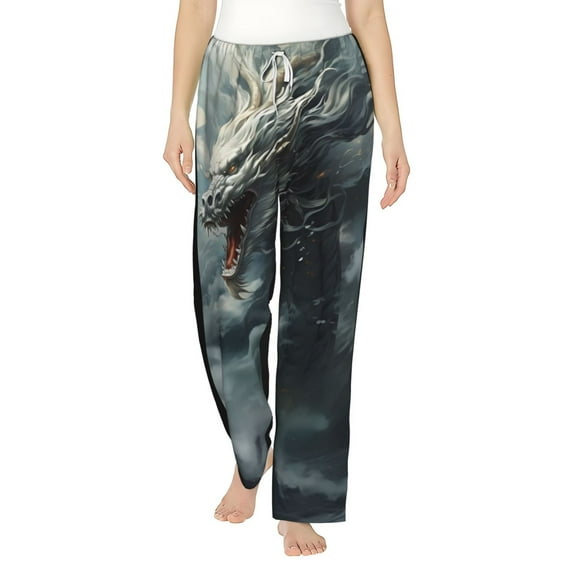 Salouo Cloud White Dragon Print Women's Pajama Pants Casual Loose Sweatpants PJs Flowy Pants Drawstring Palazzo for Women Wide Leg Pants Lounge Pajama -XX-Large