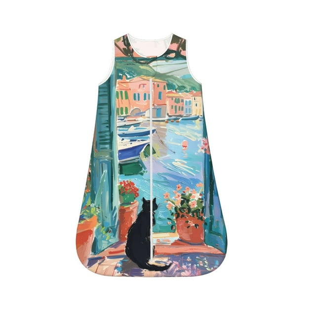Salouo Coastal Cat By The Window Print Baby Sleep Sack Wearable Blanket
