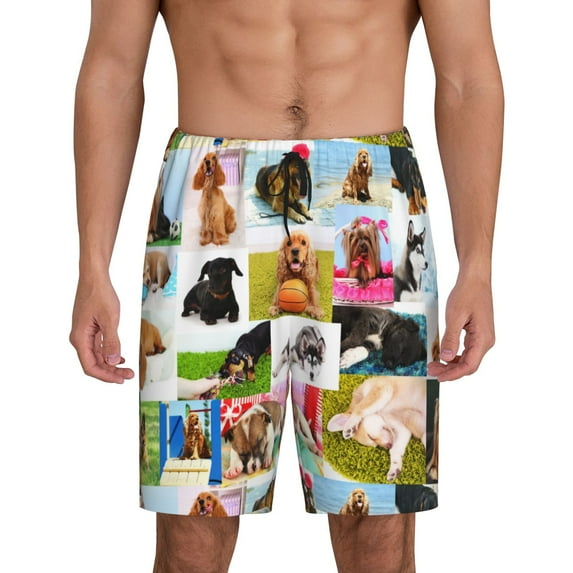 Salouo Collage of pretty dogs Pattern Men's Sleep Pajama Shorts,Pajama Bottoms Elastic Waistband Sleep Pajama Short PJ Shorts for Men-Small