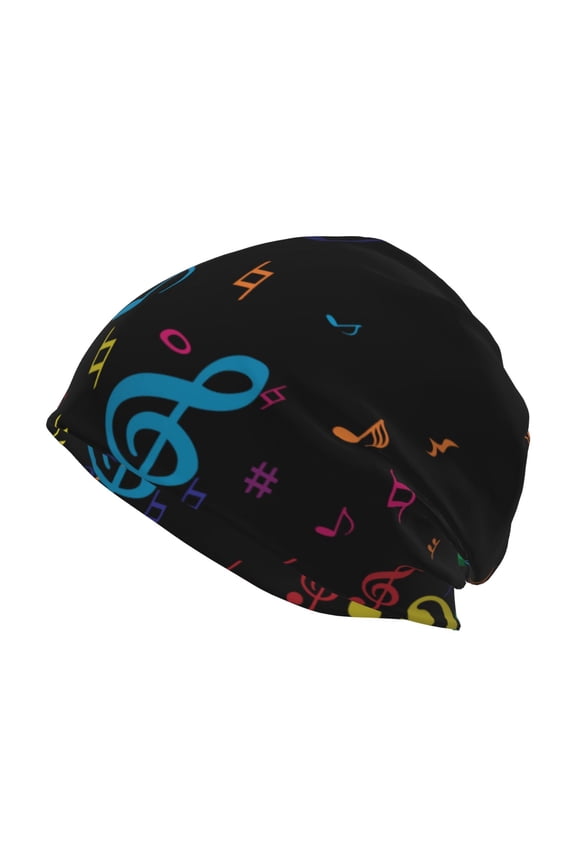 Color Musical Notes Print Unisex Beanie Hat,Knitted Baggy Skull Cap Winter Warm Hats Beanie Sleep Hats Cancer Headwear Caps for Women & Men 1 Pieces