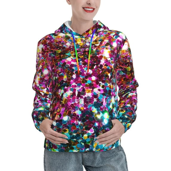 Salouo Color Shiny Pattern Hoodie Sweatshirts for Women, Autumn Pullover Hoodie Workout Sweat Women's Long Sleeve Preppy Sweatshirts-XX-Large