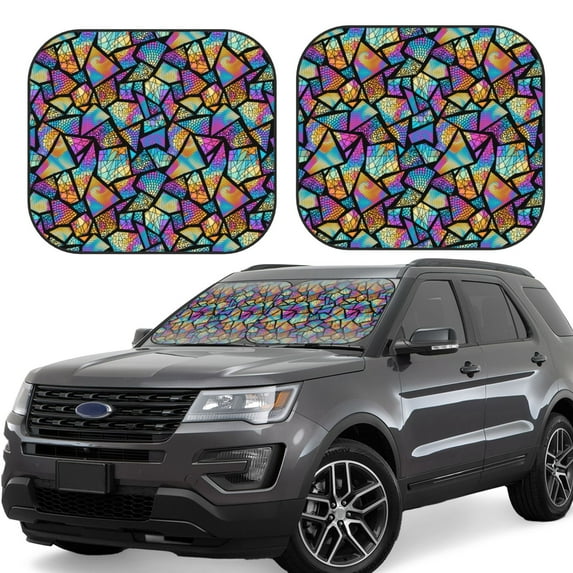 Salouo Colored Glass1 Pattern Car Windshield Sun Shade Foldable | Front Windshield Shade for Sun, Heat and UV Rays | Interior Sun Protection-Large