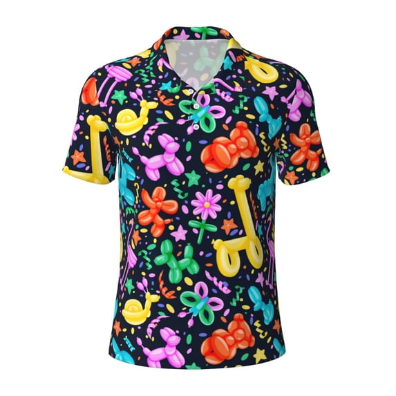 Salouo Colorful Air Balloons1 for Men's Short Sleeve Polo Shirts,Polo Shirts for Men Performance Short Sleeve Golf Shirt Athletic Casual Collared T-Shirt-X-Large