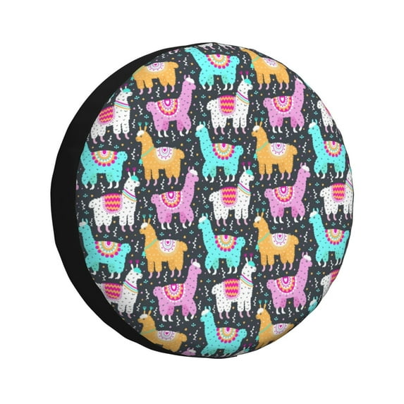 Salouo Colorful Alpaca Print Spare Tire Cover 14-17 inch Spare Tire Protector Universal Tough Tire Wheel Cover for Trailer SUV and Truck-15 inch