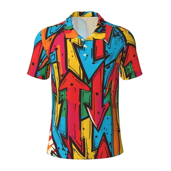 Salouo Colorful Arrow Graffiti Pattern for Men's Short Sleeve Polo Shirts,Polo Shirts for Men Performance Short Sleeve Golf Shirt Athletic Casual Collared T-Shirt-Small