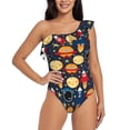 thumbnail image 1 of Salouo Colorful Astronomy Pattern One Shoulder Ruffled One Piece Swimsuit for Women V Neck Swimwear Tummy Control Bathing Suit-Medium, 1 of 6