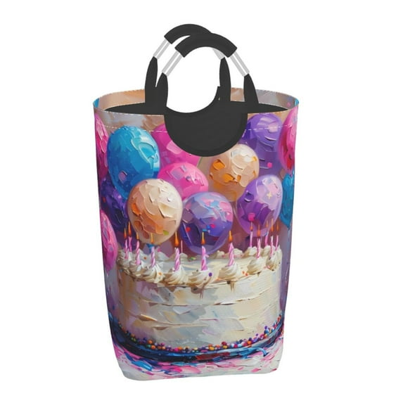 Salouo Colorful Balloon Cake Celebration for Dirty Clothes Hamper,Extra Large Hamper Basket Bin 1-Pack Big Laundry Baskets with Handles Laundry Hampers Fits for Bedroom & Living Room