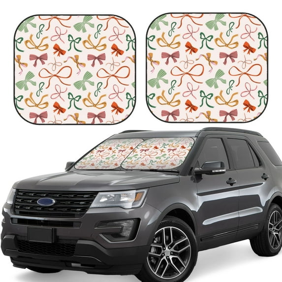 Salouo Colorful Bow Knots Pattern Car Windshield Sun Shade Foldable | Front Windshield Shade for Sun, Heat and UV Rays | Interior Sun Protection-Small