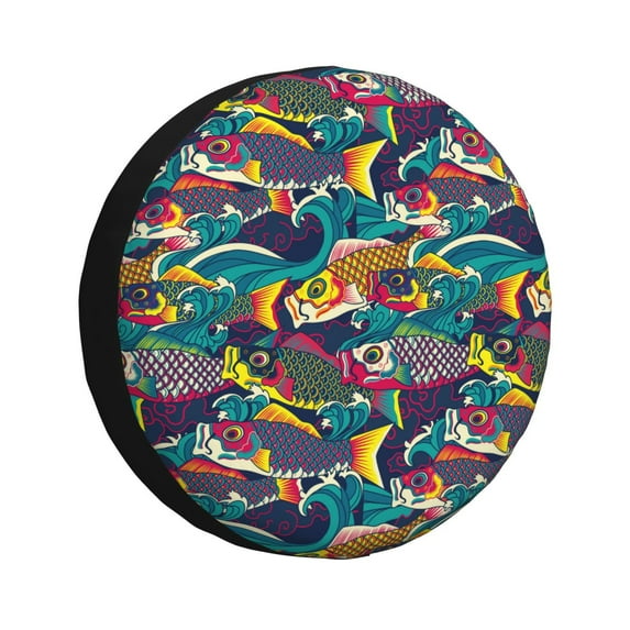 Salouo Colorful Carp Streamer Print Spare Tire Cover 14-17 inch Spare Tire Protector Universal Tough Tire Wheel Cover for Trailer SUV and Truck-17 inch