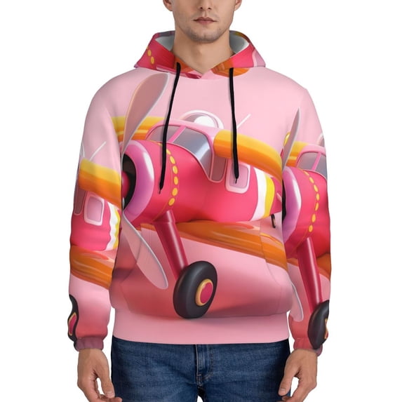 Salouo Colorful Cartoon Biplane Pattern Men's Fall Hoodie Sweatshirt,Sport Hoodie with Pockets for Men Pullover Casual Hooded Sweatshirt-Large