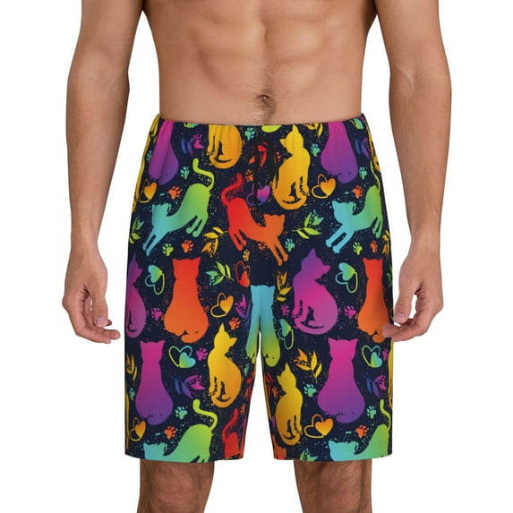 Salouo Colorful Cats Pattern Men's Sleep Pajama Shorts,Pajama Bottoms Elastic Waistband Sleep Pajama Short PJ Shorts for Men -4X-Large
