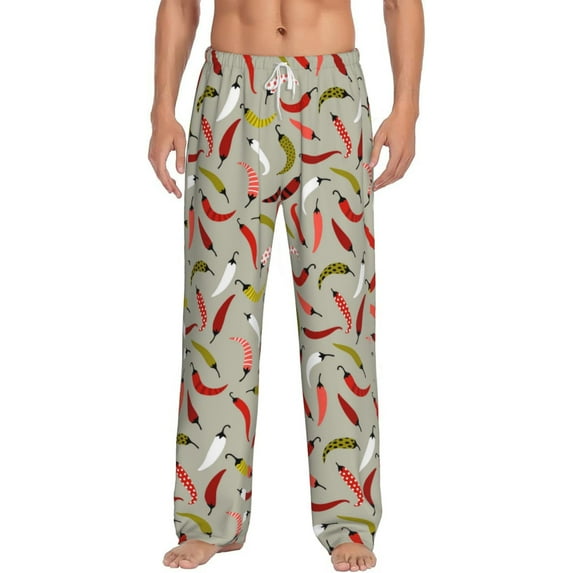 Salouo Colorful Chili Print Pajama Pants for Men, Lounge Pants Elastic Waistband Casual Men's sleepwear Loungewear Sleep Pajama Pant -Small