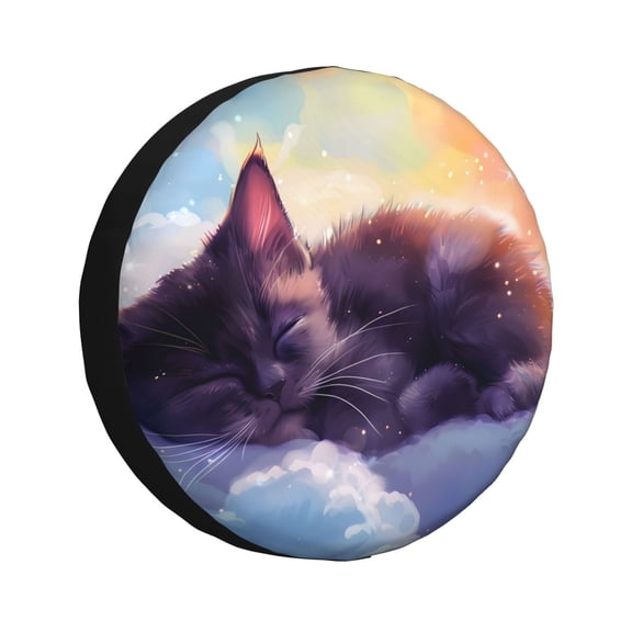 Salouo Colorful Cloud Sleeping Cat Print Spare Tire Cover 14-17 inch Spare Tire Protector Universal Tough Tire Wheel Cover for Trailer SUV and Truck-