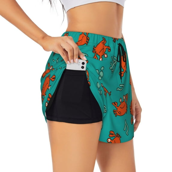 Salouo Colorful Crab Print Women's 2 in 1 Running Shorts Double-Layer Shorts Athletic Workout Gym Yoga Shorts Running Shorts for Women-XX-Large