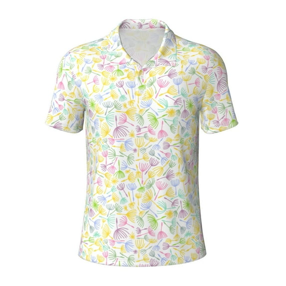 Salouo Colorful Dandelion for Men's Short Sleeve Polo Shirts,Polo Shirts for Men Performance Short Sleeve Golf Shirt Athletic Casual Collared T-Shirt-Small