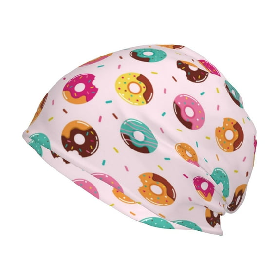 Salouo Colorful Donuts Print Unisex Beanie Hat,Knitted Baggy Skull Cap Winter Warm Hats Beanie Sleep Hats Cancer Headwear Caps for Women & Men 1 Pieces