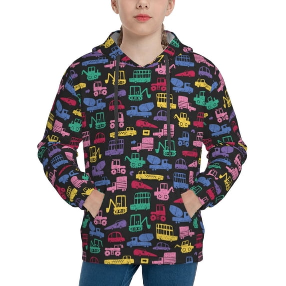 Salouo Colorful Excavator Pattern Hoodie Sweatshirt for Youth, Fall Pullover Hoodie Sweatshirt Long-Sleeve Pullover Hooded Sweatshirt-Small