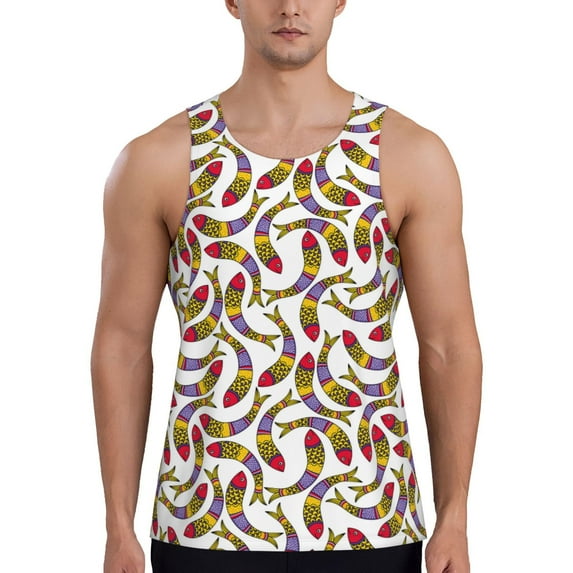 Salouo Colorful Fishes for Men's Tank Tops,Sleeveless Muscle Shirts for Men Quick Dry Workout Tank Top Gym Muscle Tee Fitness Bodybuilding Sleeveless T Shirt-4X-Large