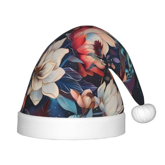 Salouo Colorful Flower Peacock for Christmas Hat for Kids Xmas Holiday Hat Santa Hat for Boys & Girls Festive Headwear Accessories Fit for Christmas/ New Year/Holiday/Party